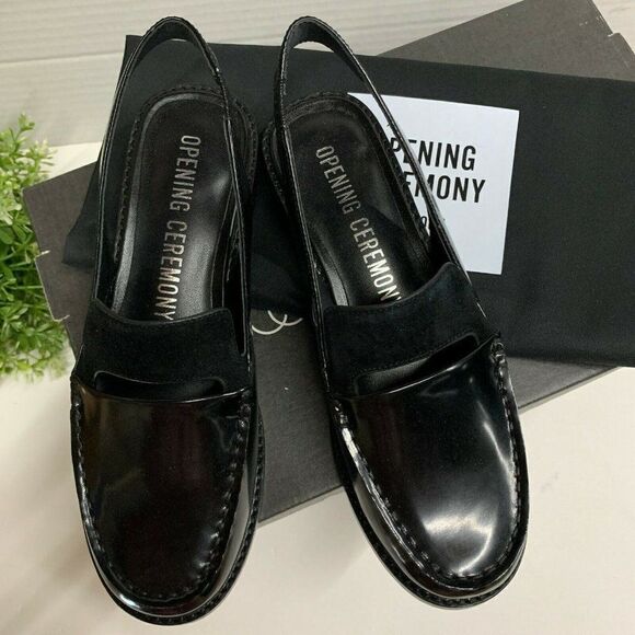 Opening Ceremony Bettsy Slingback Loafers Patent Leather 36EU 6US Black $350 - Picture 1 of 10